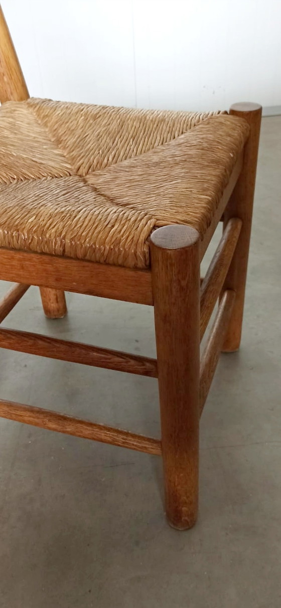 Image 1 of 4x vintage eiken en riet stoelen