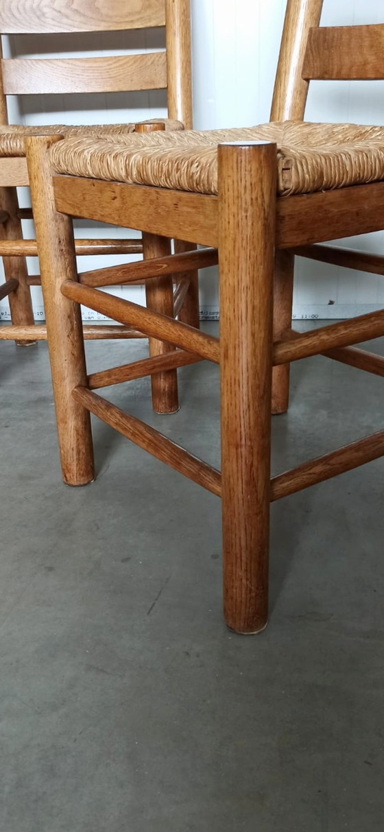 Image 1 of 4x vintage eiken en riet stoelen