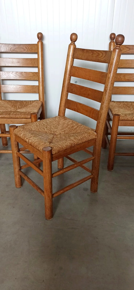 Image 1 of 4x vintage eiken en riet stoelen