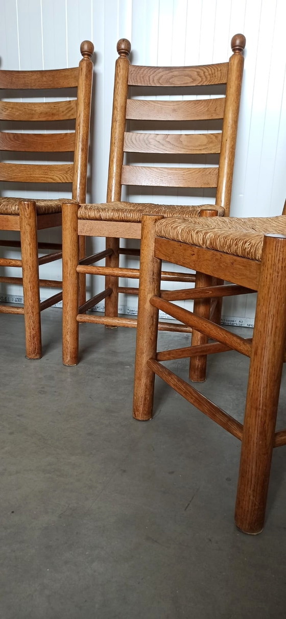Image 1 of 4x vintage eiken en riet stoelen