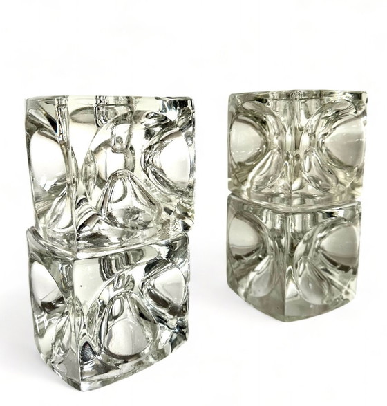 Image 1 of Vintage Rudolf Jurnikl Kandelaren Ice Cube Glas Design Kandelaars