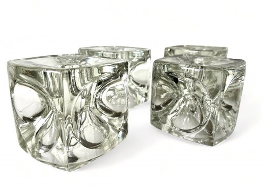 Vintage Rudolf Jurnikl Kandelaren Ice Cube Glas Design Kandelaars