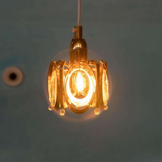 Image 1 of Vintage messing&kristal hanglamp Palwa, midcentury pendant