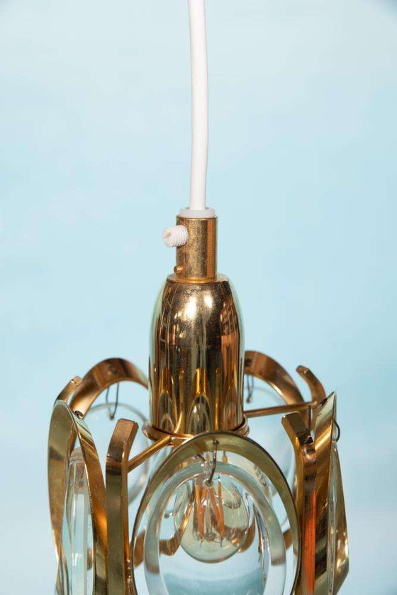 Image 1 of Vintage messing&kristal hanglamp Palwa, midcentury pendant