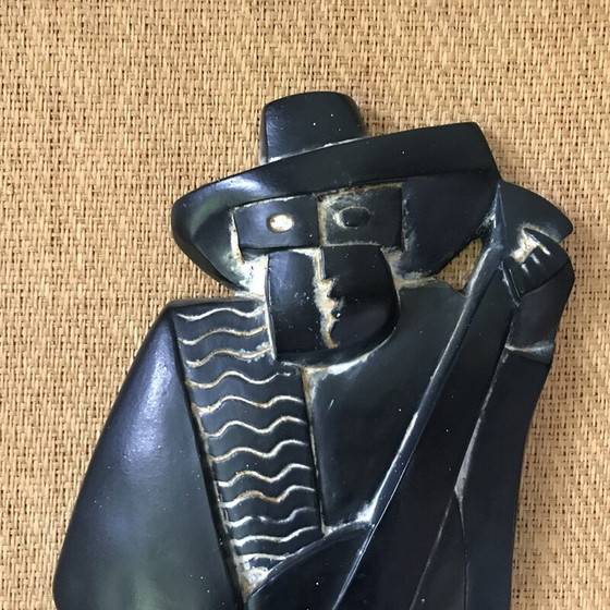 Image 1 of Vintage laag reliëf "Mexicaanse muzikant met gitaar" in gips