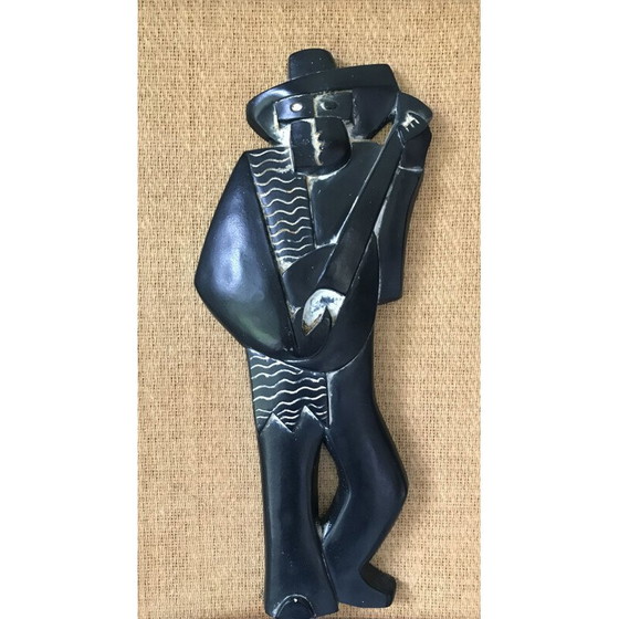Image 1 of Vintage laag reliëf "Mexicaanse muzikant met gitaar" in gips