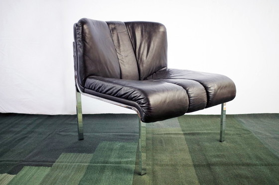 Image 1 of Leren Fauteuil Met Ottoman Loungestoel Model 1200 Eichenberger Voor Girsberger