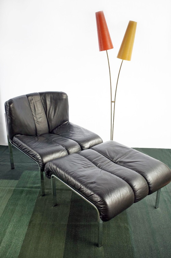 Image 1 of Leren Fauteuil Met Ottoman Loungestoel Model 1200 Eichenberger Voor Girsberger