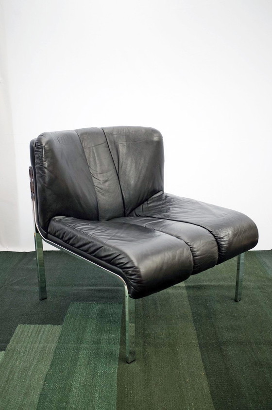 Image 1 of Leren Fauteuil Met Ottoman Loungestoel Model 1200 Eichenberger Voor Girsberger