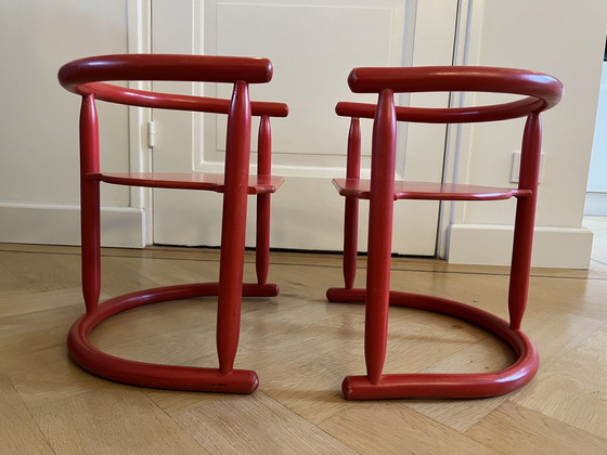 Image 1 of 2X Vintage Rode Ikea Kinderstoelen Anna Van Karin Mobring (1963) Met Origineel Zitkussen