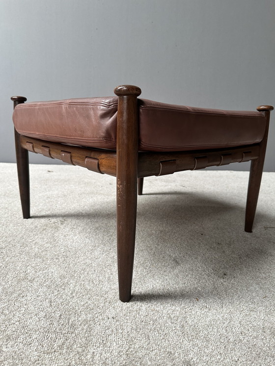 Image 1 of Eric Merthen Leather and Rosewood Hocker Footstool Ottoman