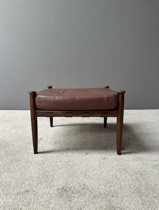 Image 1 of Eric Merthen Leather and Rosewood Hocker Footstool Ottoman