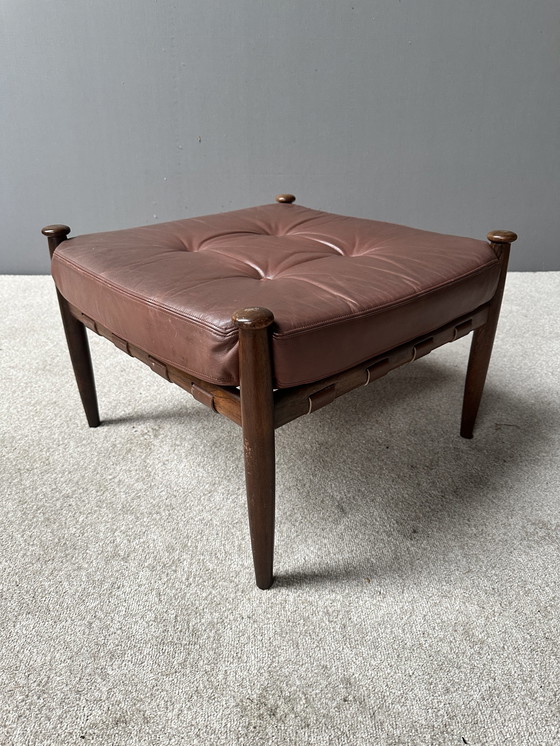 Image 1 of Eric Merthen Leather and Rosewood Hocker Footstool Ottoman