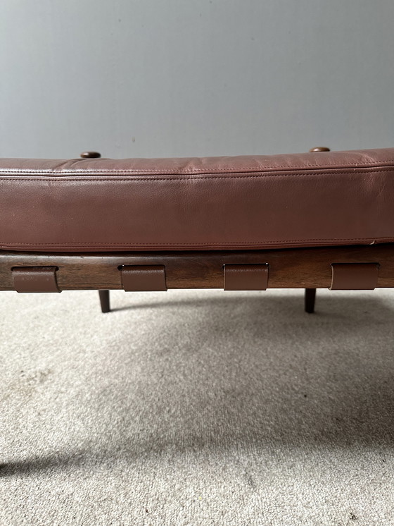 Image 1 of Eric Merthen Leather and Rosewood Hocker Footstool Ottoman