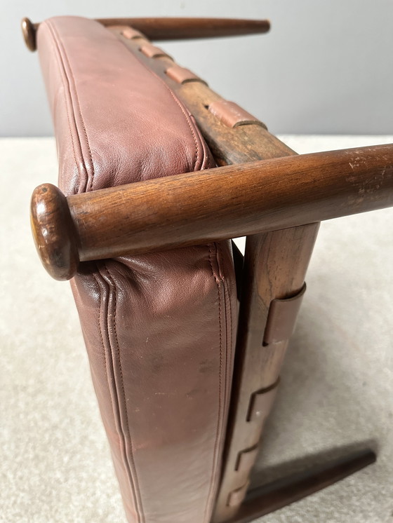 Image 1 of Eric Merthen Leather and Rosewood Hocker Footstool Ottoman