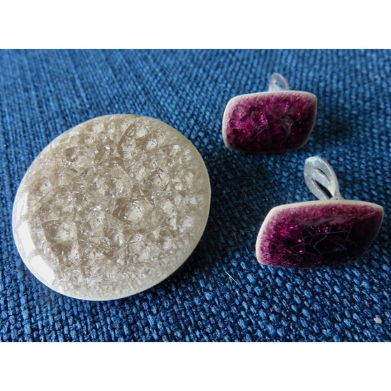 Image 1 of Vintage broche met paar craquelé email oorbellen van Ole Bjorn Kruger, Denemarken
