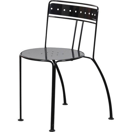 Vintage Palais Royal stoel in zwart gelakt metaal van Jean-Michel Wilmotte voor Academy, 1986