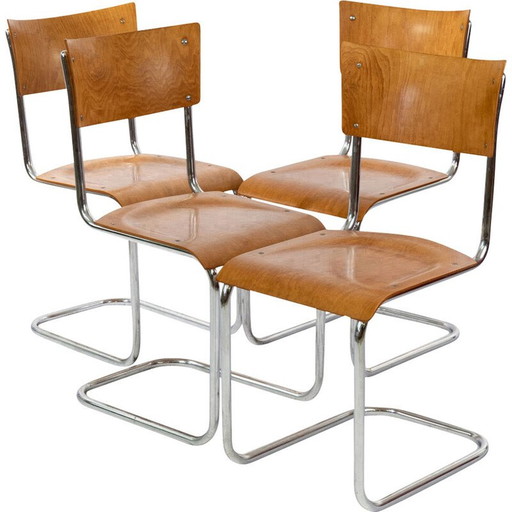 Set van 4 vintage Bauhaus sledestoelen van Mart Stam