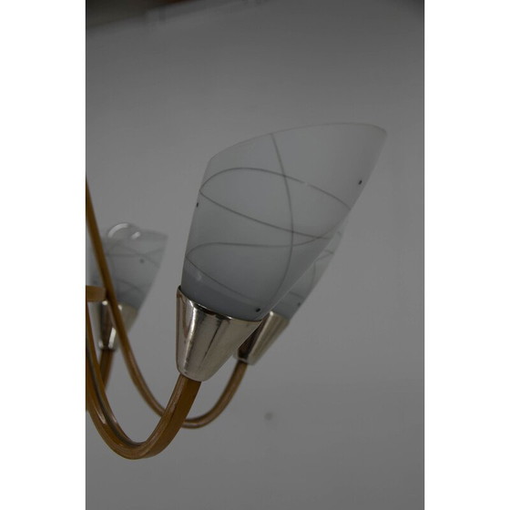 Image 1 of Mid Century kroonluchter van hout en glas van Dřevo Humpolec, Tsjecho-Slowakije 1960