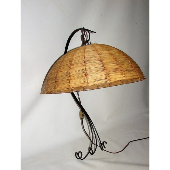 Image 1 of Vintage wandlamp van metaal en riet, jaren 1960