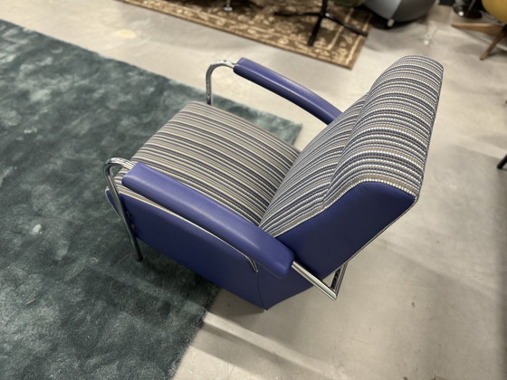 Image 1 of Leolux Scylla Fauteuil Hoog Blauw Stof Leer 