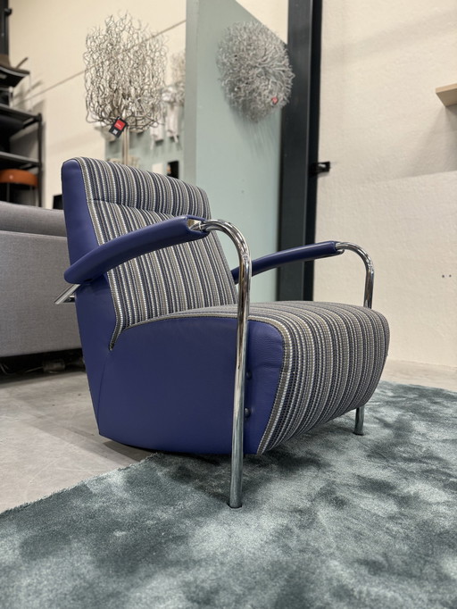 Leolux Scylla Fauteuil Hoog Blauw Stof Leer 