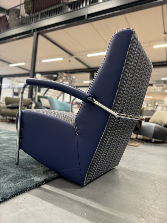 Image 1 of Leolux Scylla Fauteuil Hoog Blauw Stof Leer 