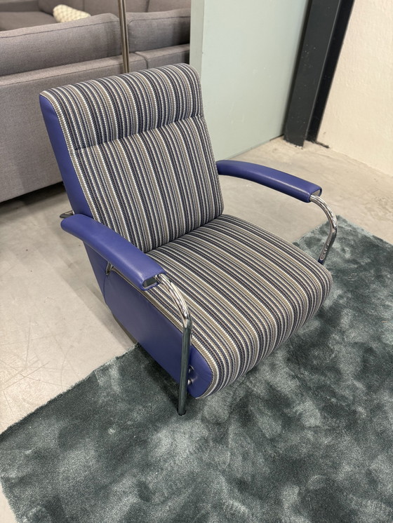 Image 1 of Leolux Scylla Fauteuil Hoog Blauw Stof Leer 