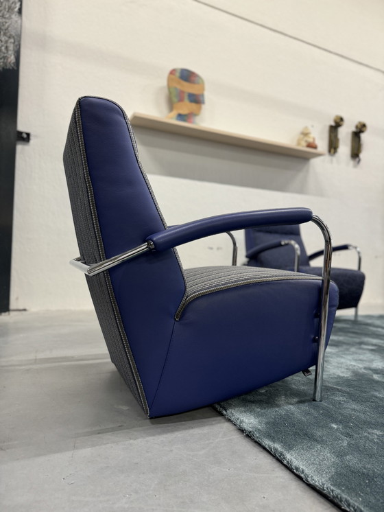 Image 1 of Leolux Scylla Fauteuil Hoog Blauw Stof Leer 