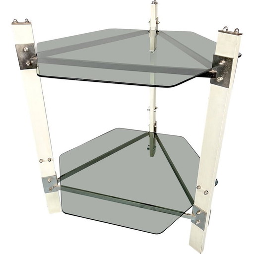 Vintage bijzettafel van hout en rookglas, Italië 1970