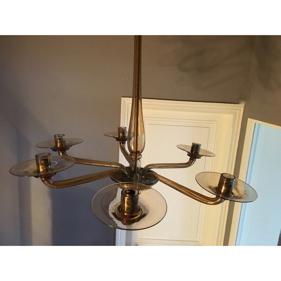 Image 1 of Vintage kroonluchter van geblazen glas - jaren 1960