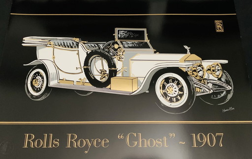 Kunstenaar: Hamilton Titel: Rolly Royce "Ghost" 1907. Zeefdruk.