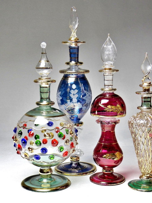 Set van 5 Vintage Egyptische Glazen Parfumflessen