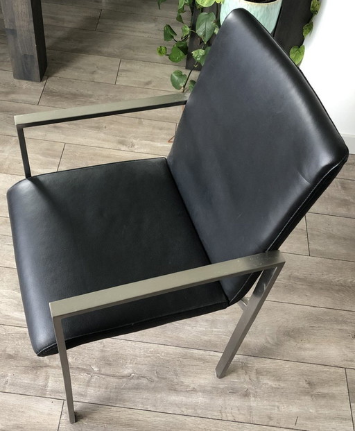 6x Moderne Zwart Leren Eetkamerstoelen