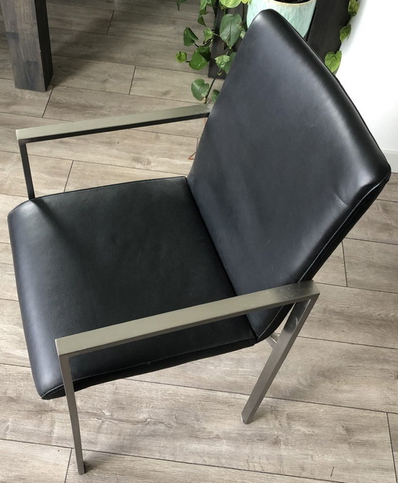 Image 1 of 6x Moderne Zwart Leren Eetkamerstoelen