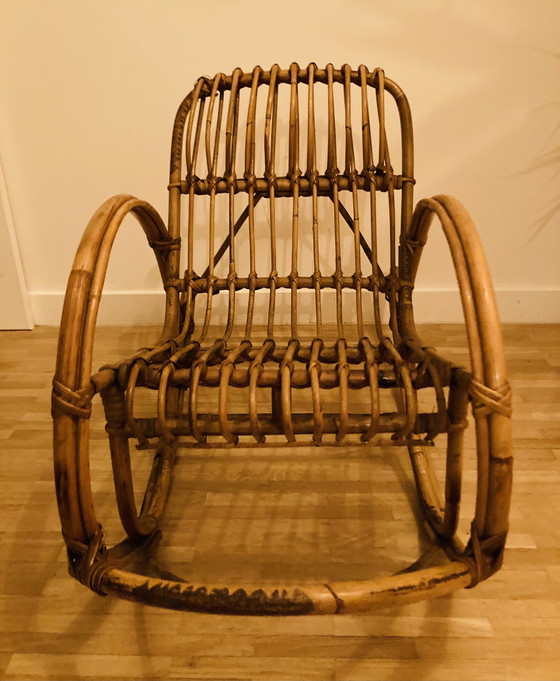 Image 1 of 2x Rotan (schommel)stoelen