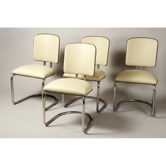 Image 1 of Set van 4 vintage Bauhaus leren fauteuils voor Thonet, Oostenrijk 1920