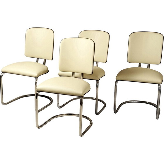 Image 1 of Set van 4 vintage Bauhaus leren fauteuils voor Thonet, Oostenrijk 1920