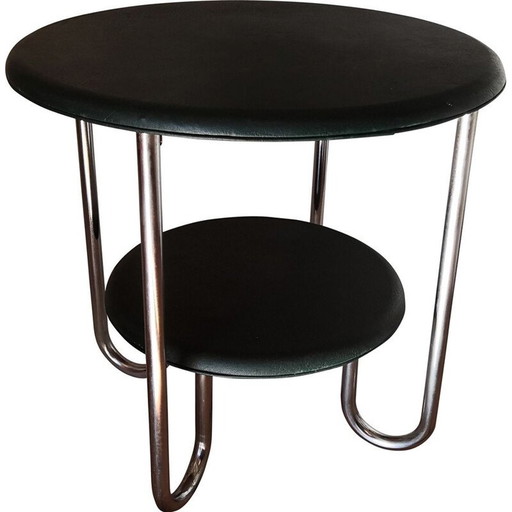 Thonet vintage ronde bijzettafel in skai en chroom, 1940