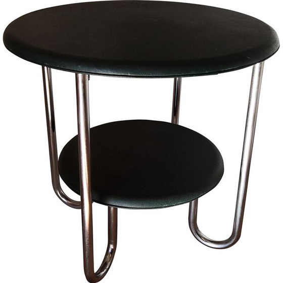 Image 1 of Thonet vintage ronde bijzettafel in skai en chroom, 1940