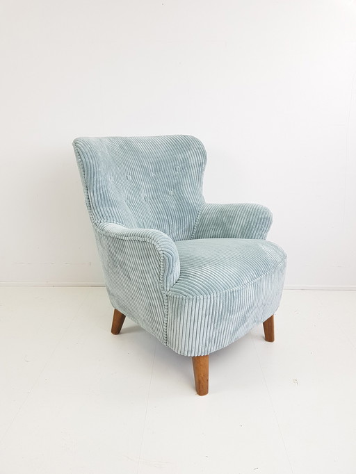 Vintage Artifort Theo Ruth fauteuil zetel blauw nieuw gestoffeerd 