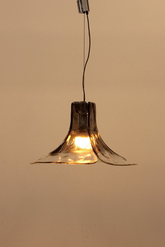 Image 1 of Prachtige wit/bruine ijsglas hanglamp van J. T. Kalmar voor Kalmar,1960