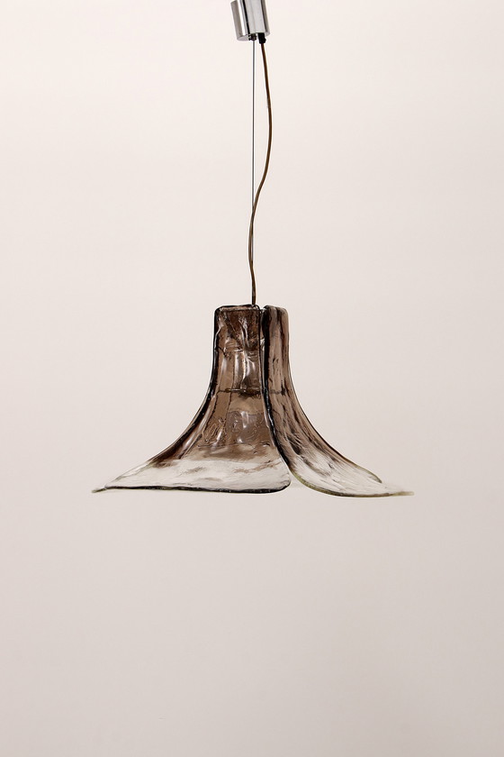 Image 1 of Prachtige wit/bruine ijsglas hanglamp van J. T. Kalmar voor Kalmar,1960