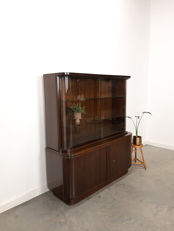 Image 1 of Vintage art deco donker fineer vitrinekast