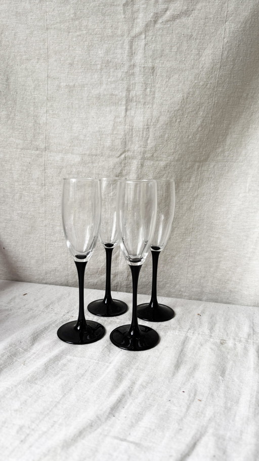 4X Luminarc Champagne Flute Zwarte Voet