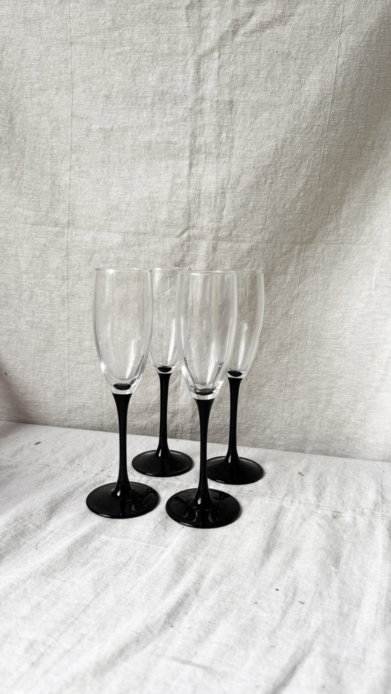 Image 1 of 4X Luminarc Champagne Flute Zwarte Voet