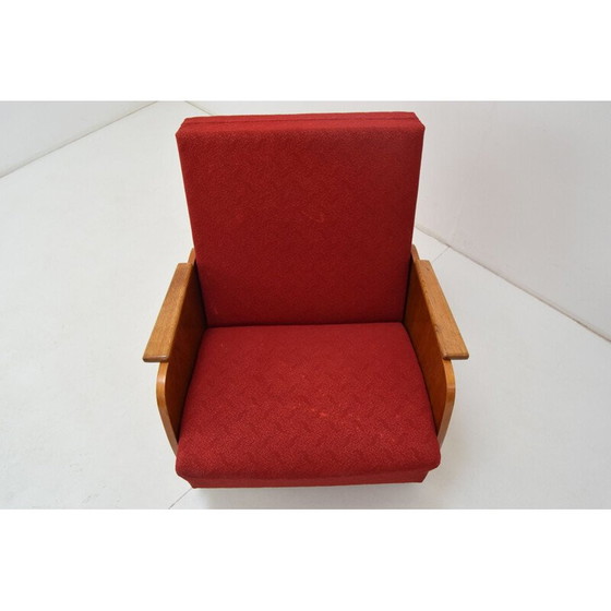 Image 1 of Vintage converteerbare fauteuil in hout en stof, Tsjecho-Slowakije 1960
