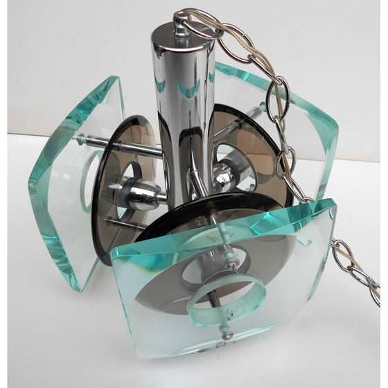 Image 1 of Vintage Italiaanse ophanging van glas en chroomstaal, 1960