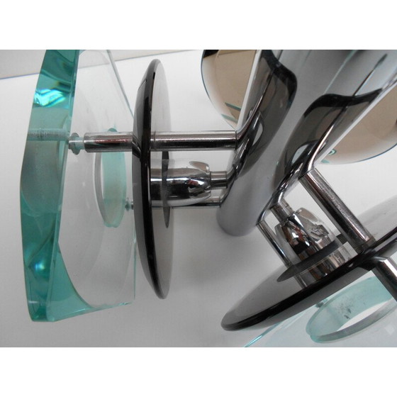 Image 1 of Vintage Italiaanse ophanging van glas en chroomstaal, 1960