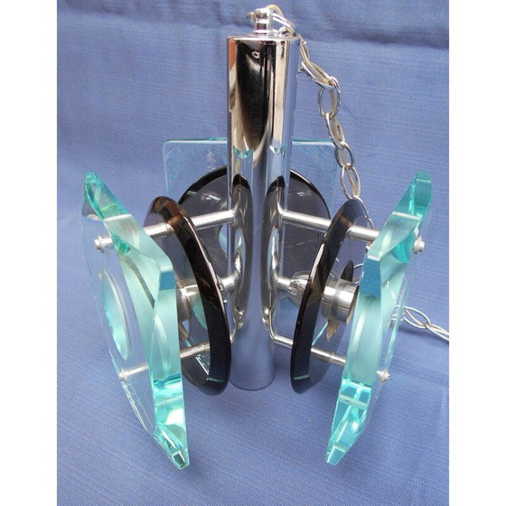 Image 1 of Vintage Italiaanse ophanging van glas en chroomstaal, 1960